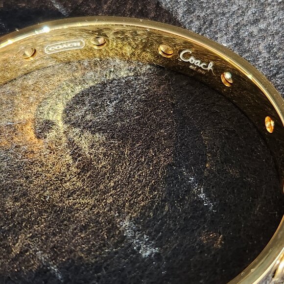 COACH black enamel and gold plated bangle bracelet with grommet design - Picture 3 of 10